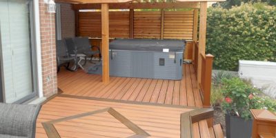Louvered Privacy Wall for Hot Tub Enclosure
