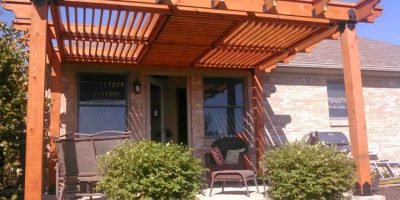 Louvered Pergola with Roof Blinds Open