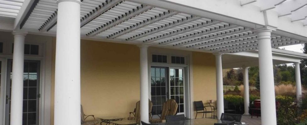 White louvered pergolas